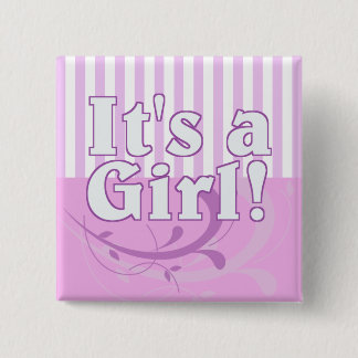 It's a Girl Pink Striped Birth Announcement 15 Cm Square Badge