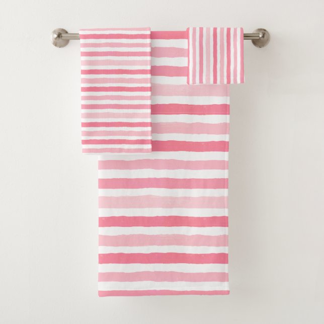 It's a Girl: Pink Stripes Pattern Bath Towel Set (Insitu)