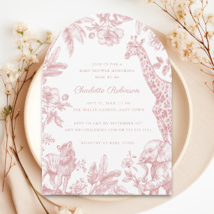 It's a Girl Pink Toile Safari Baby Shower Arch Invitation