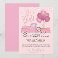 It's a Girl Pink Truck Balloons Lights Baby Shower