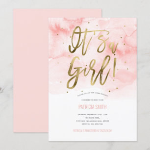 Its a girl, pink, Watercolor, Baby Girl Shower Invitation