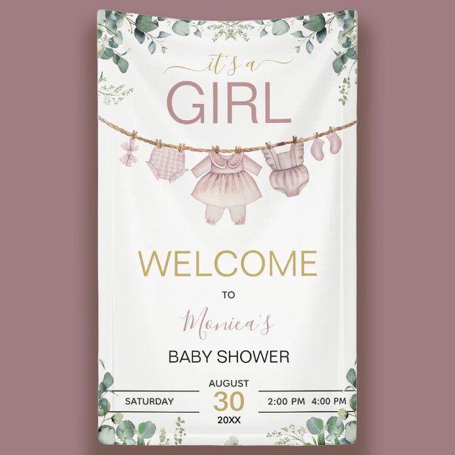 It's A Girl Pink Watercolor Baby Shower Welcome Banner (It's A Girl Pink Watercolor Baby Shower Welcome Banner)