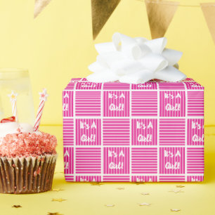 It's A Girl Pink/White Squares Baby Shower Wrapping Paper