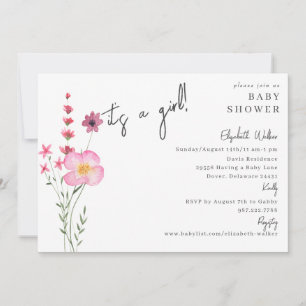 It's a Girl Pink Wildflowers Baby Shower Invitation