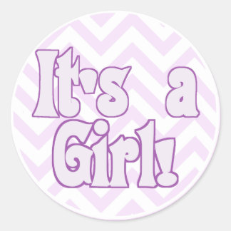 It's a Girl Pink Zigzag Announcement Classic Round Sticker