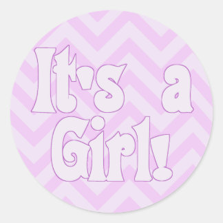 It's a Girl Pink Zigzag Announcement Classic Round Sticker