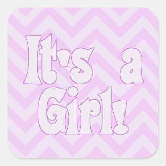 It's a Girl Pink Zigzag Announcement Square Sticker