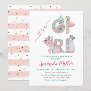 It's a Girl Pretty Animal Letters Cute Baby Shower Invitation
