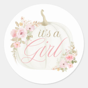 It's a girl pumpkin rose baby shower round sticker