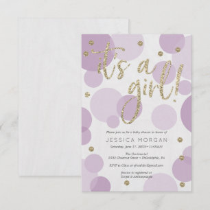 It's A Girl Purple Baby Shower Invites Polka Dot