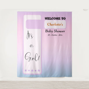 It's A Girl! Purple Gradient Cute Photo Backdrop Tapestry