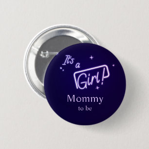 It's a Girl! Purple Neon Text Mummy-to-be 6 Cm Round Badge