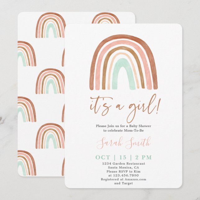 It's a Girl Rainbow Baby Shower girl Invitation (Front/Back)