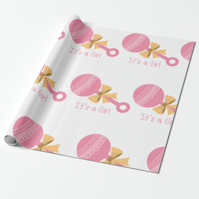Its A Girl Rattle Wrapping Paper (Unrolled)