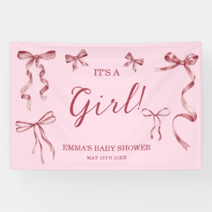 Its a Girl Ribbon Bow Coquette Baby Shower Banner