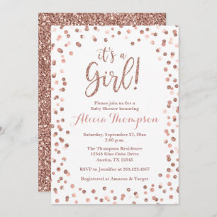 It's a Girl Rose Gold Baby Shower Invitation