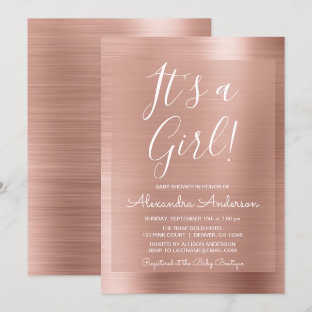 It's a Girl! - Rose Gold Foil Baby Shower Invitation (Front/Back)