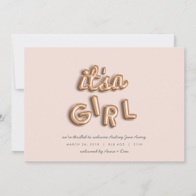 its a girl! Rose gold/PINK Announcement (Front)