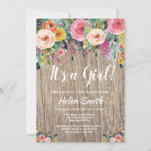 It's A Girl Rustic Floral Baby Shower Invitation