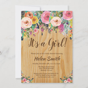 It's A Girl Rustic Floral Baby Shower Invitation