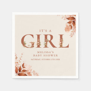 Its A Girl Rustic Floral Letter Baby Shower Napkin