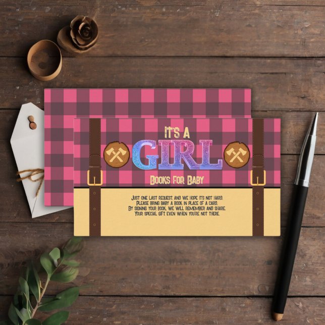 It's a girl Rustic Lumberjack Flannel Baby Shower  Enclosure Card (Creator Uploaded)