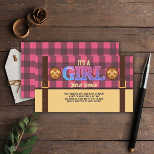 It's a girl Rustic Lumberjack Flannel Baby Shower  Enclosure Card