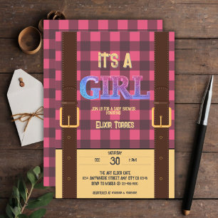 It's a girl Rustic Lumberjack Flannel Baby Shower  Invitation