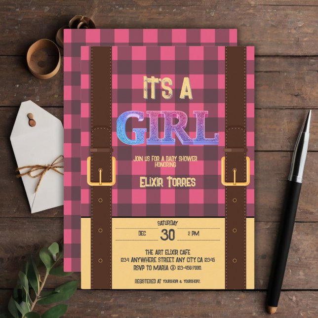 It's a girl Rustic Lumberjack Flannel Baby Shower  Invitation (Creator Uploaded)