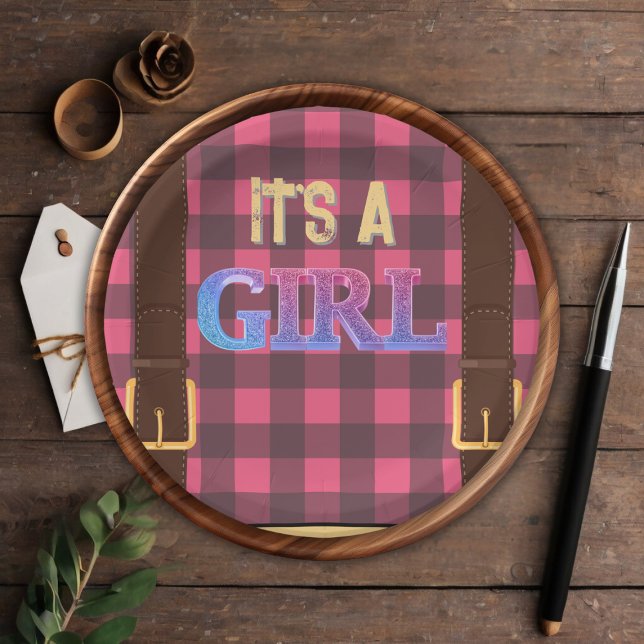 It's a girl Rustic Lumberjack Flannel Baby Shower  Paper Plate (Creator Uploaded)
