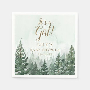 It's A Girl Rustic Pine Tree Forest Baby Shower Napkin