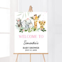 It's A Girl Safari Animals Baby Shower Welcome