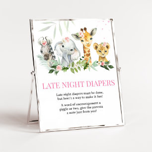 It's A Girl Safari Animals Late Night Diapers Poster