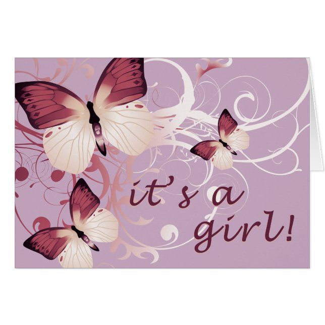 it's a girl! : (see inside) : butterflies : (Front Horizontal)