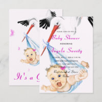 It's a Girl Shower Invitation Stork Carrying Baby