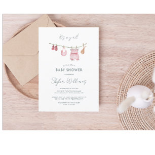 Its a Girl Simple Clothes Watercolor Baby Shower Invitation