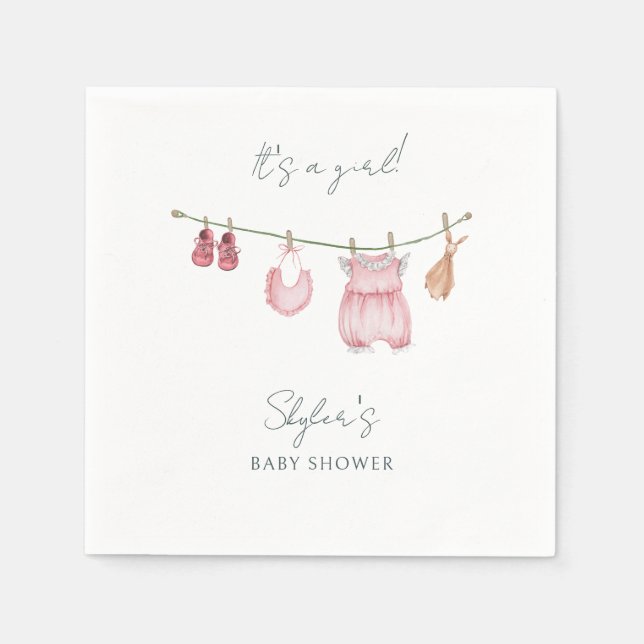 Its a Girl Simple Clothes Watercolor Baby Shower  Napkin (Front)