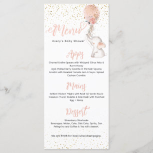 It's a Girl Simple Elephant & Balloon Baby Shower Menu