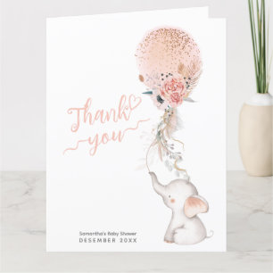 It's a Girl Simple Elephant & Balloon Baby Shower Thank You Card