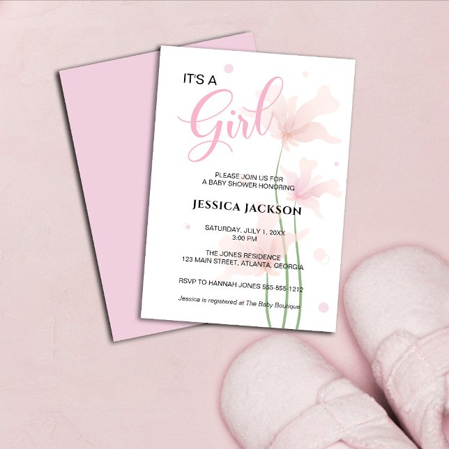It's a Girl Soft Blush Pink Flowers  Invitation (Creator Uploaded)