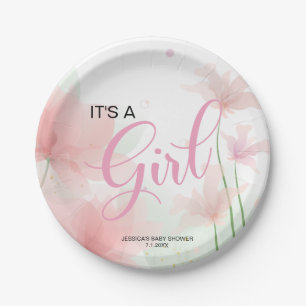 It's a Girl Soft Blush Pink Flowers  Paper Plate