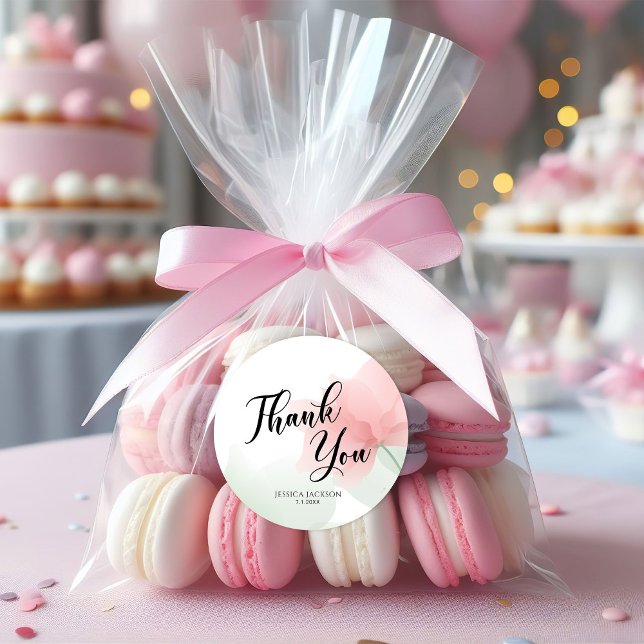 It's a Girl Soft Blush Pink Flowers Thank You Classic Round Sticker (Creator Uploaded)