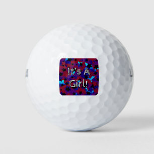 It's A Girl! Stars In Dark Red and Blues Golf Balls
