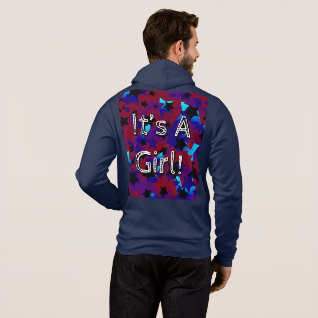 It's A Girl! Stars In Dark Red and Blues Hoodie (Back Full)