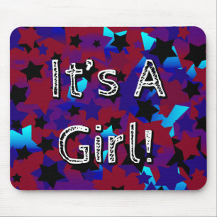 It's A Girl! Stars In Dark Red and Blues Mouse Pad
