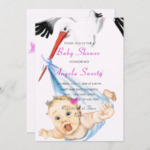 It's a Girl Stork Carrying Baby Shower Invitation