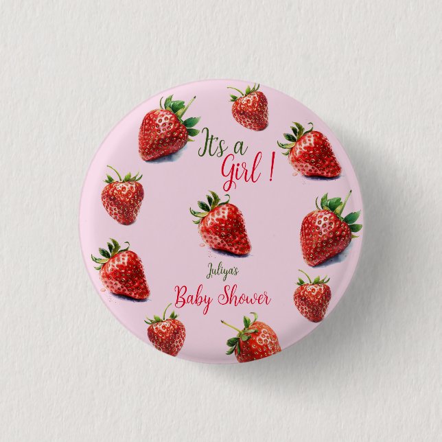  It's a girl Strawberry baby shower 3 Cm Round Badge (Front)