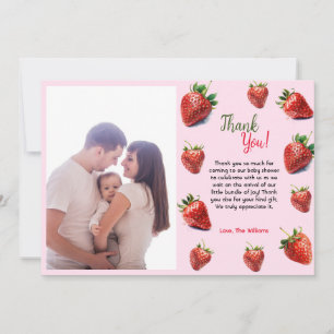 It's a girl Strawberry baby shower Thank You Card