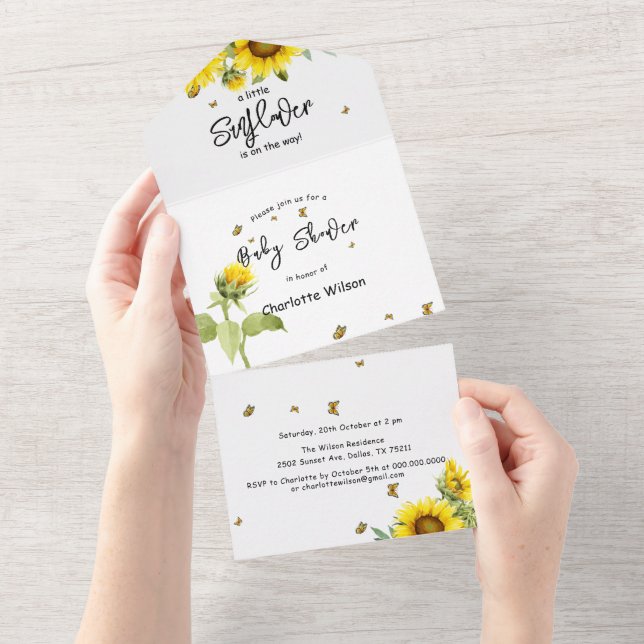 It's a Girl! Sunflowers & Butterflies Baby Shower All In One Invitation (Tearaway)