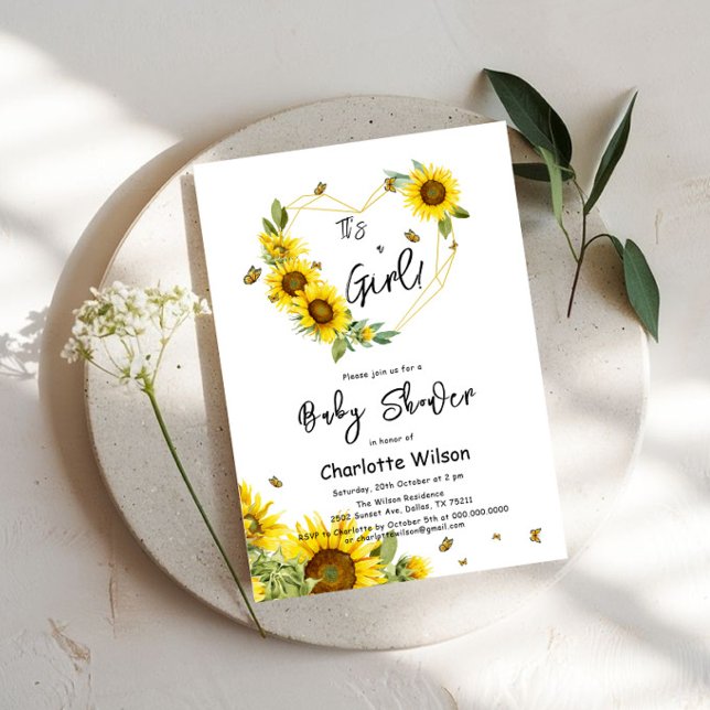 It's a Girl! Sunflowers & Butterflies Baby Shower Invitation (Creator Uploaded)